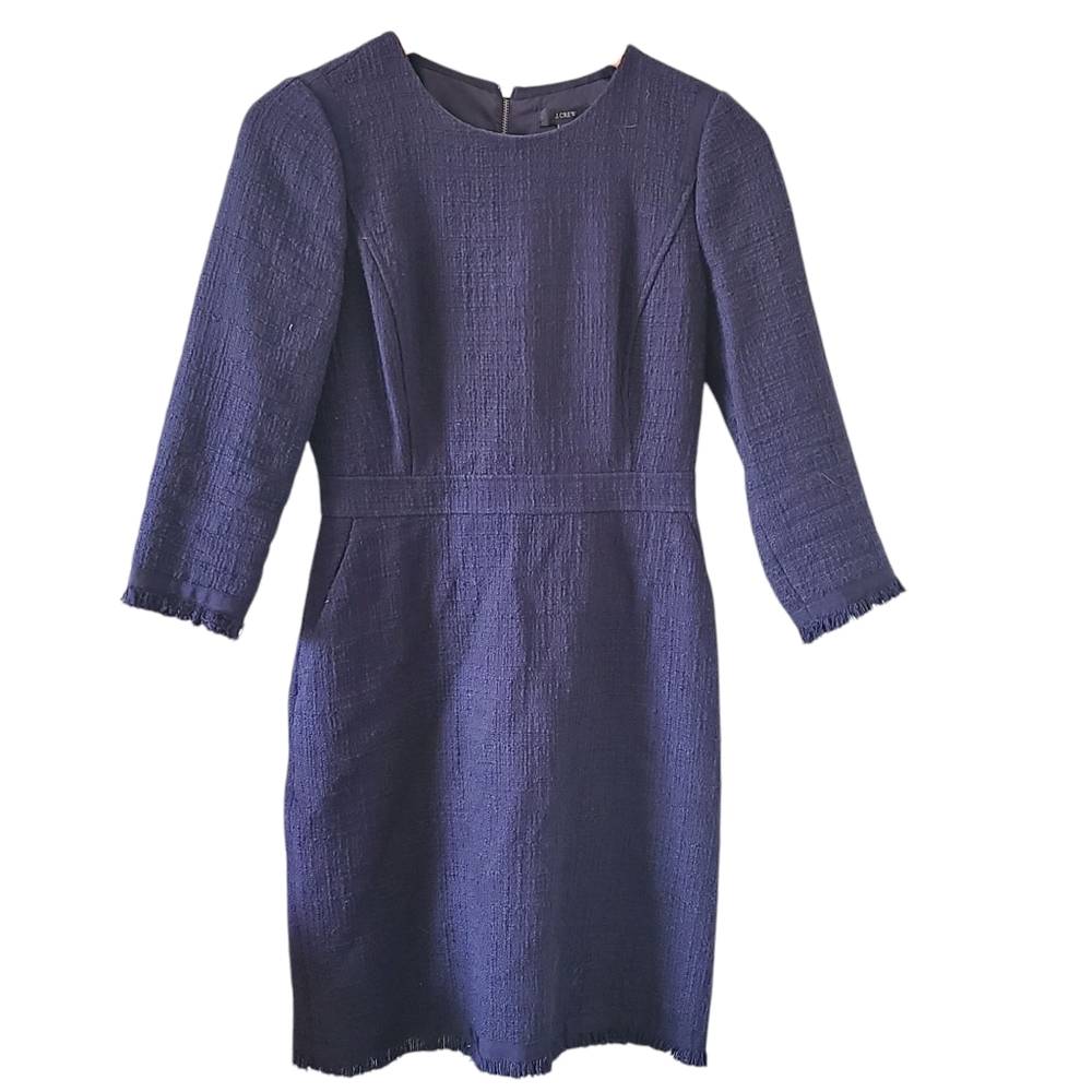 J. Crew Navy Tweed Dress 4P Classic Collegiate Old Money 3/4 Sleeve